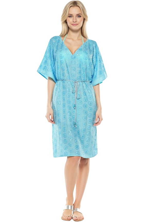 Women's Loose Caftan Mini Loungewear Tunics House Dress 2X-3X Mary Blue_S59
