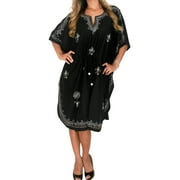 HAPPY BAY Women's Loose Caftan Mini Loungewear Tunics 2X-3X Jet Black-AC821