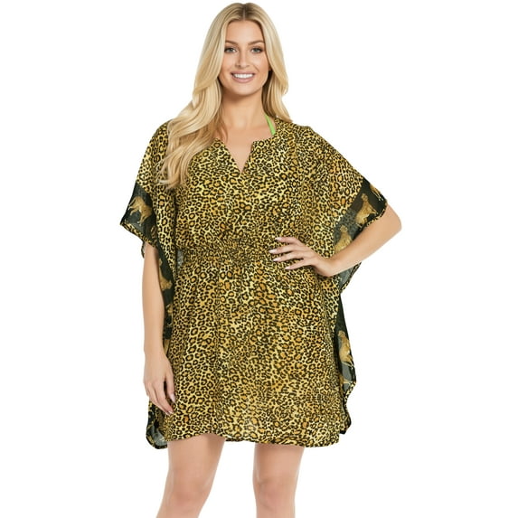 HAPPY BAY Women's Loose Hawaiian Swimsuit Swimwear Cover Ups S-M Brown, Tiger Skin