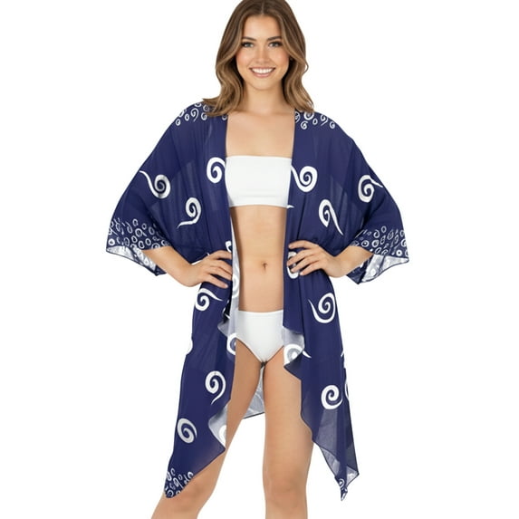 HAPPY BAY Women's Loose Kimono Casual Outwear Beachwear Bohemian Cover Up Top Dress Holiday Duster Cardigans for Women L-XL Spiral, Blue