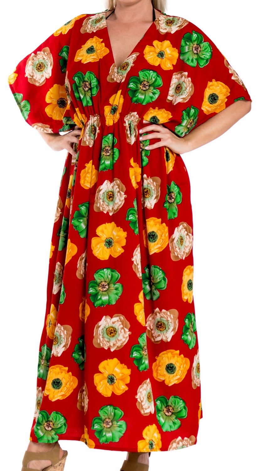 HAPPY BAY Women's Loose Maxi Bathing Suit Coverup Kimono 1X2X Red