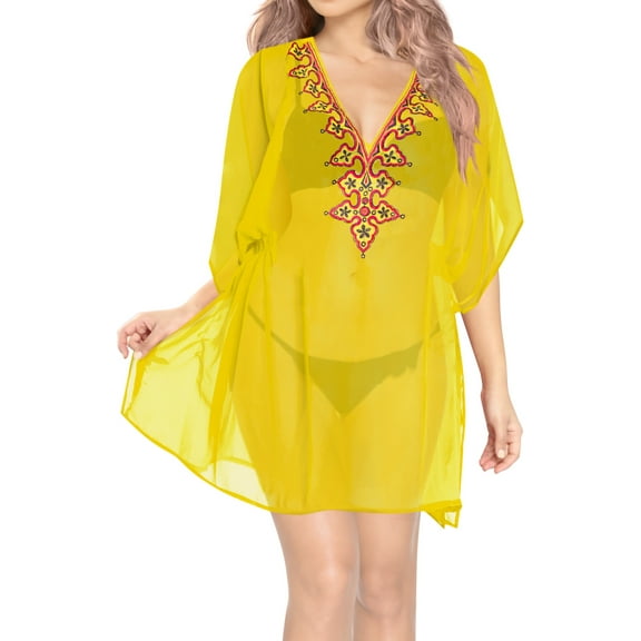 HAPPY BAY Women's Loose Swimming Bathing Suit Swimwear Cover Ups 2X-3X Yellow, Solid