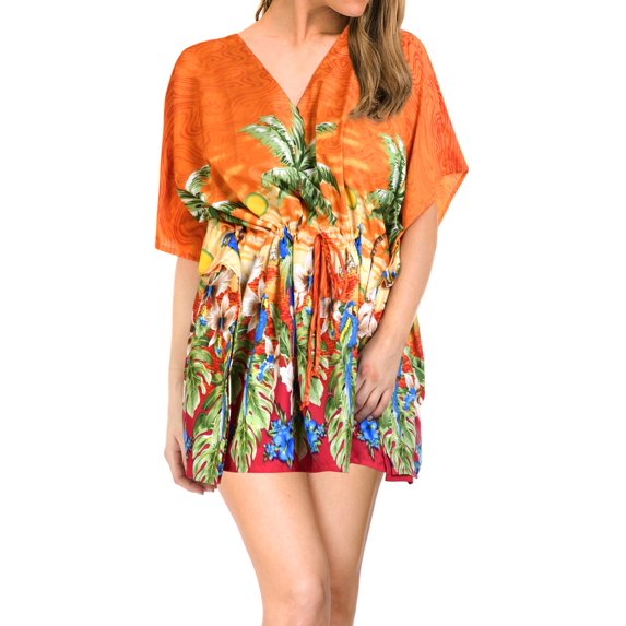 HAPPY BAY Women's Loose Swimsuit Cover Ups Mini Kimono 3X-4X Orange-P167