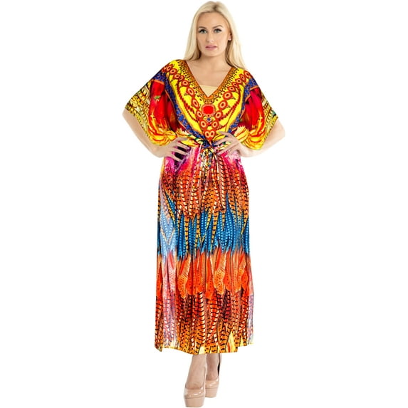 HAPPY BAY Women's Loungewear African Beach Cover Up Slit Dress Long Home Wear Maxi Dresses Caftans for Women Plus Size 2X-3X Orange, Jewels