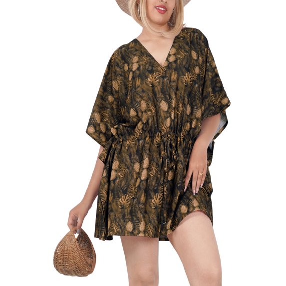 HAPPY BAY Women's Loungewear African Plus Size Party Bathing Suit Cover Ups 3X-4X Brown, Leaves