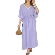 HAPPY BAY Women's Loungewear Loose Caftan Long Muumuu Nightgown 3X-4X Violet, Plain