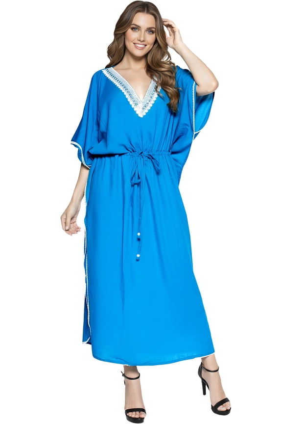Women's Loungewear Loose Caftan Maxi Robe Flowy Home Wear 3X-4X Mary Blue_U44