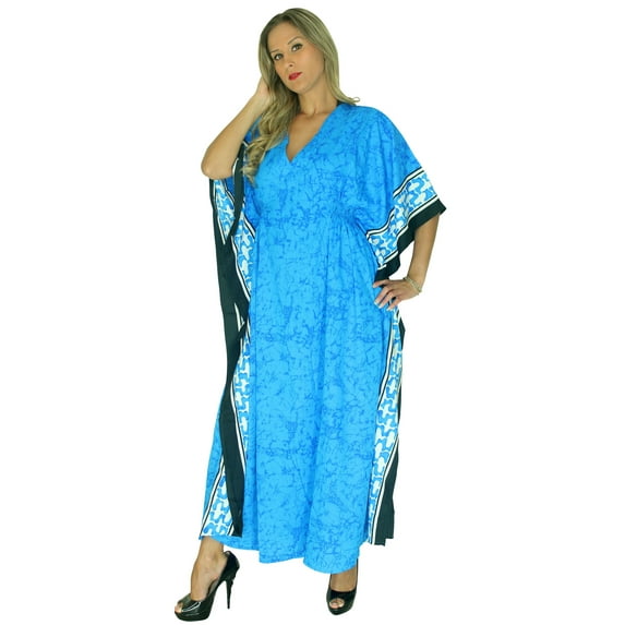HAPPY BAY Women's Loungewear Oversize Caftan Long House Sleep Shirt 1X-2X Blue-J751