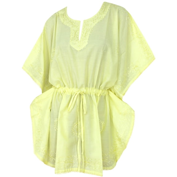 HAPPY BAY Women's Loungewear Relaxed Fit Caftan Knee Length Tunics 2X-3X Yellow