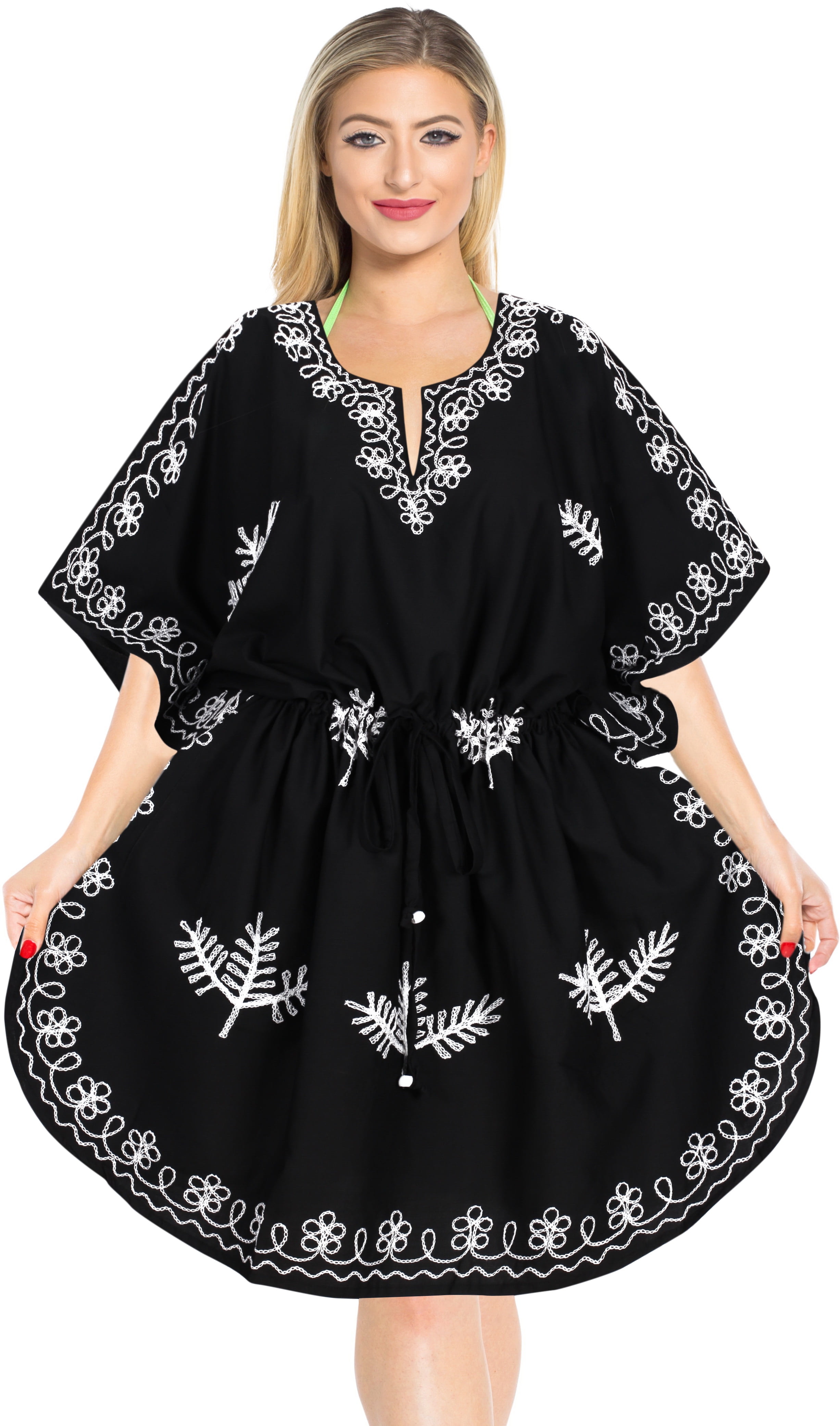 HAPPY BAY Women s Loungewear Solid Casual Relaxed Caftan Knee Length Cover Up Dresses for Women Plus Size 2X 3X Kohl Embroidered Walmart