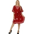 thumbnail image 1 of HAPPY BAY Women's Mini Casual Beachwear Caftan Short Sleeve Vacation Dresses Swimsuit Summer Cover Ups for Swimwear Women 2X-3X Ruby, Floral, 1 of 5