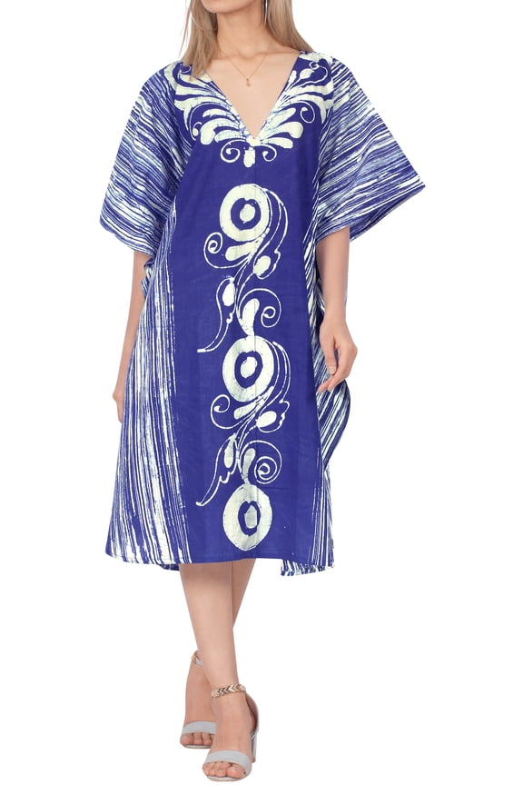 Women's Night Loungewear Dashiki House Dress Batik Caftan Maxi Kaftan Sleepwear for Women Nightgown Plus size 2X-3X Sapphire, Floral