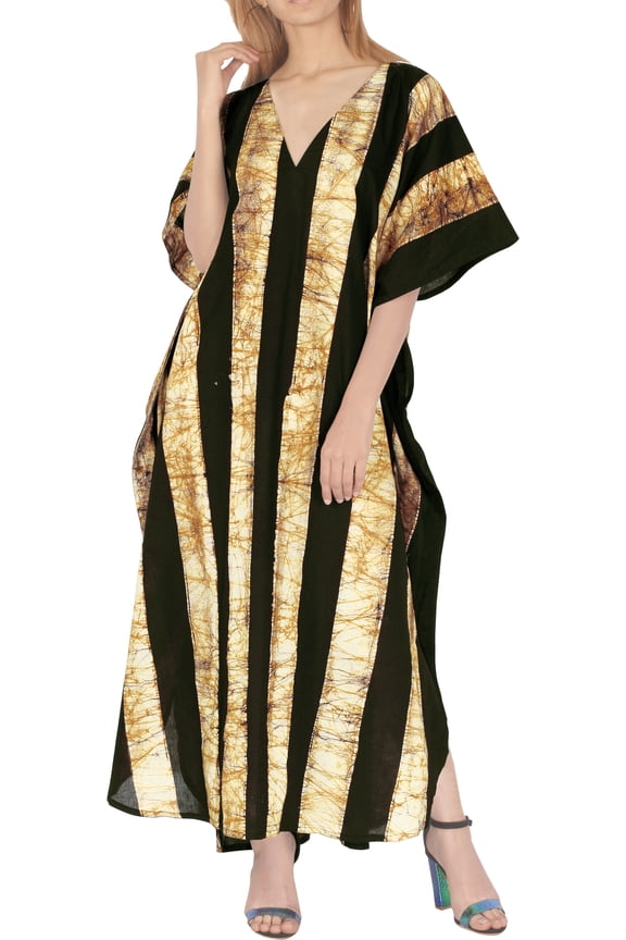Women's Nightgown Batik Caftan for Womens Sleepwear Long House Kaftan Loungewear Dashiki Dress Plus Size 2X-3X Black, Stripes