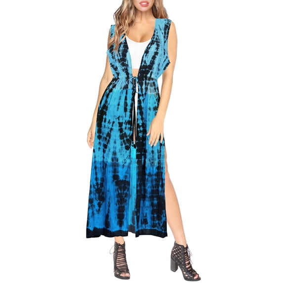 HAPPY BAY Women's Open Front Basic Beach Kimono Duster Cardigan L-XL Blue-Y257