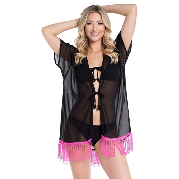 HAPPY BAY Women's Open Front Holiday Kimono Duster Cardigans XL-XXL Hot Pink_AB785