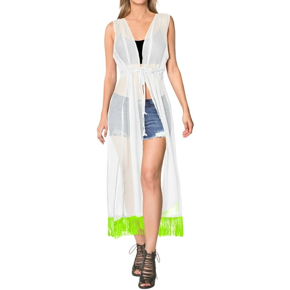 HAPPY BAY Women's Open Front Oversized Duster Kimono Cardigan M-L Ice snow_AB880