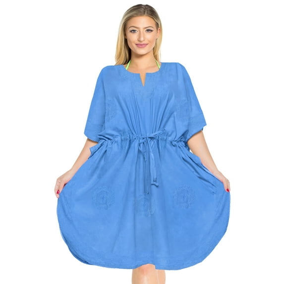 HAPPY BAY Women's Oversize Caftan Mini Loungewear Tunics 2X-3X Mary C2 Navy Blue