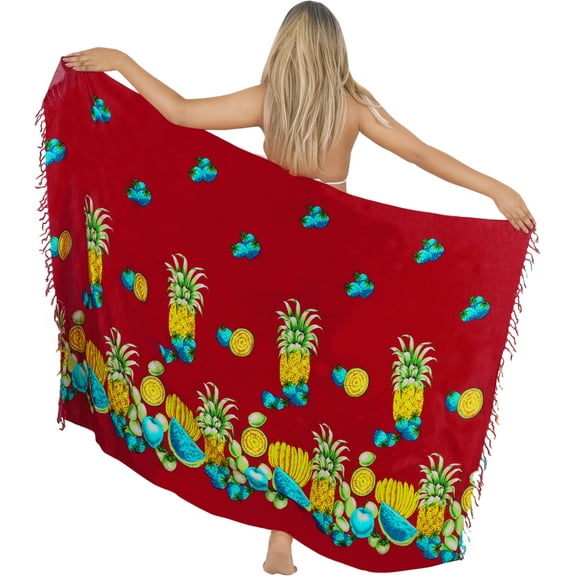 HAPPY BAY Women's Pareo Beach Bikini Wrap Cover Ups Sarong One Size Fruits, Red