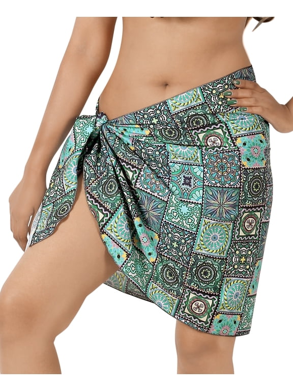 Women's Pareo Beach Wrap Swimsuit Bikini Sarong One Size Multi, Geometric Collage