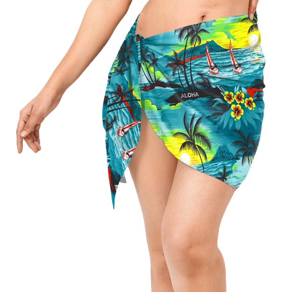 HAPPY BAY Women's Pareo Beach Wrap Swimsuit Bikini Sarong One Size Palm Tree, Blue