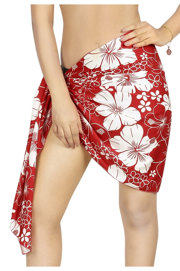 Women's Pareo Bikini Beach Wrap Skirt Mini Sarong Swimwear Cover Ups for Women One Size Short Red_N766