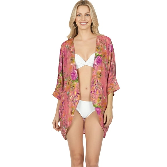 HAPPY BAY Women's Plus Size Open Front Kimono Duster Cardigan S Raspberry_AB910