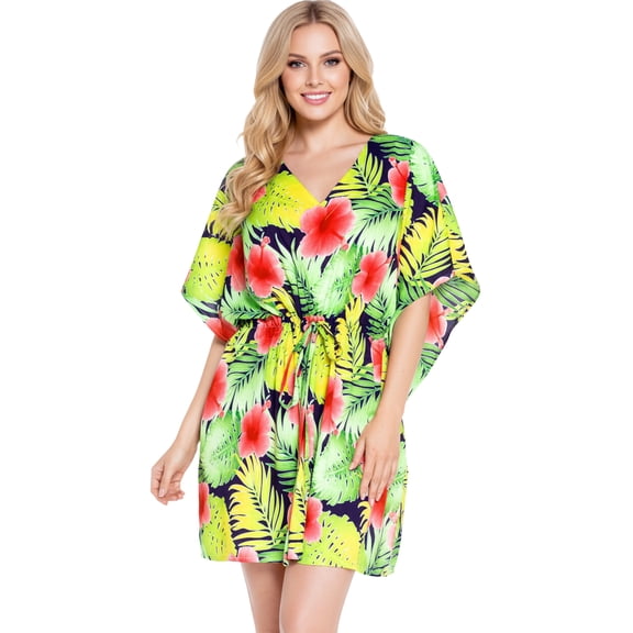 HAPPY BAY Women's Plus Size Party Bathing Suit Swimwear Cover Ups 3X-4X Green, Tropical