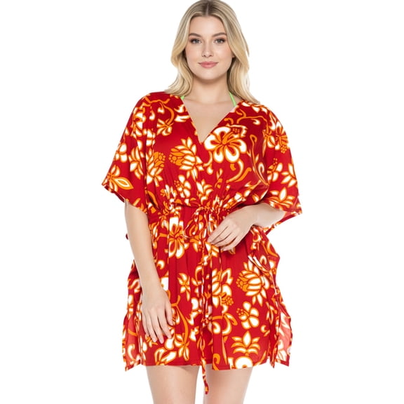 HAPPY BAY Women's Plus Size Party Bathing Suit Swimwear Cover Ups 3X-4X Red, Floral