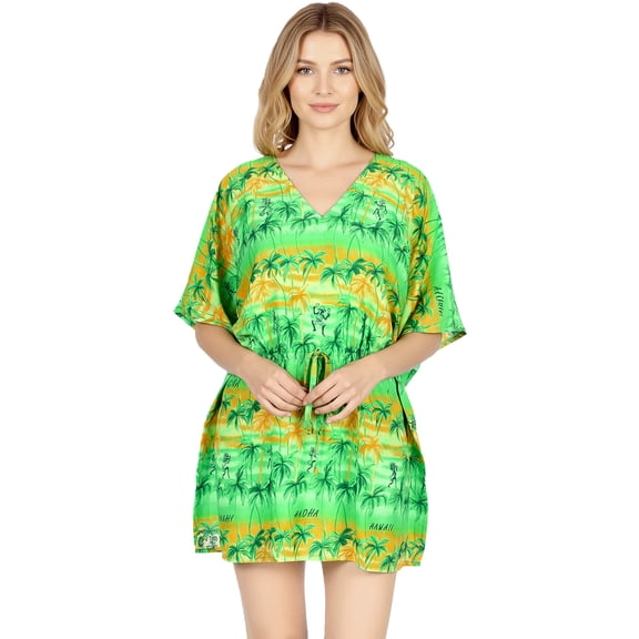 HAPPY BAY Women's Plus Size Summer Bathing Suit Swimwear Cover-up 3X-4X Shamrock Green, Palm