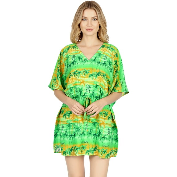 HAPPY BAY Women's Plus Size Summer Bathing Suit Swimwear Cover-up 3X-4X Shamrock Green, Palm