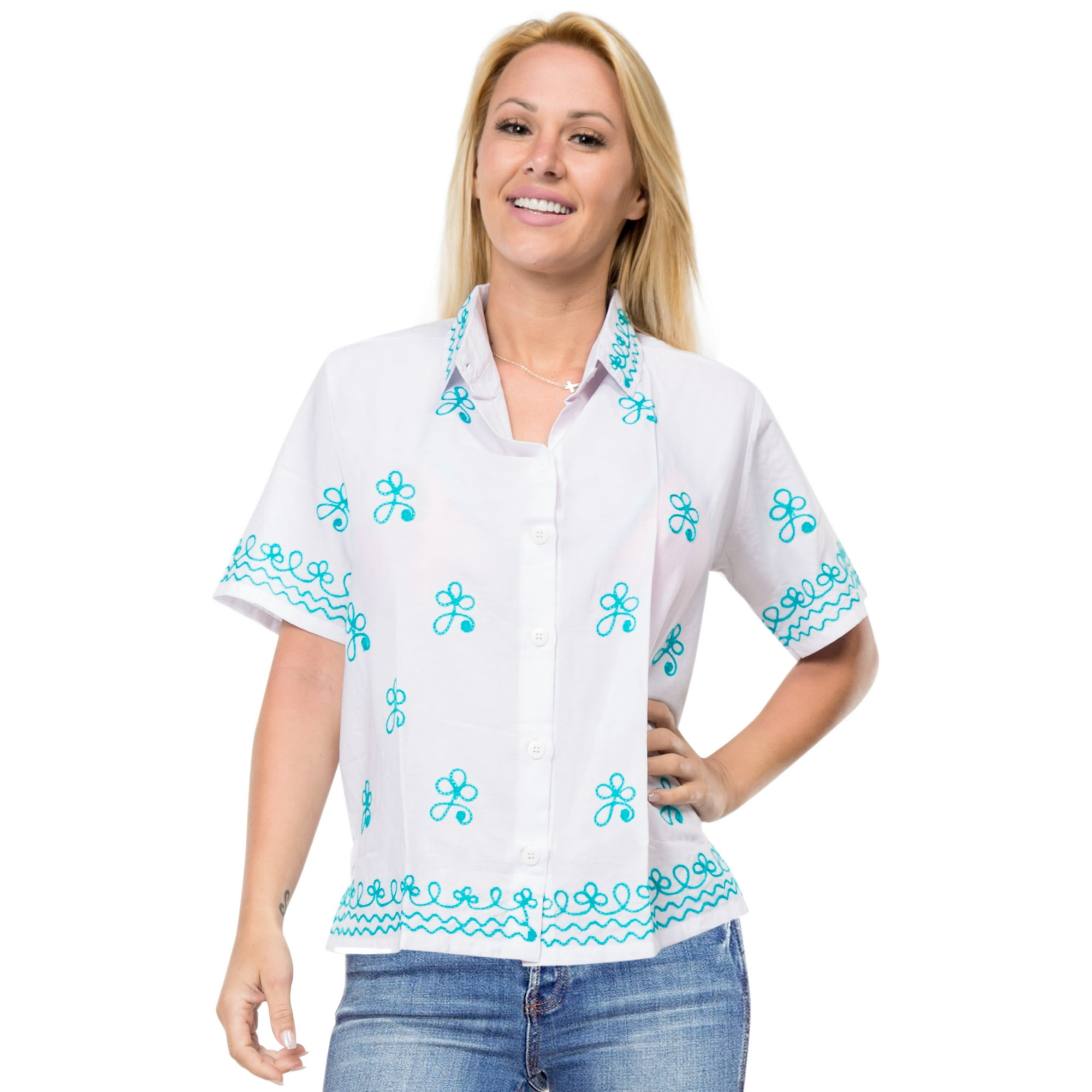 HAPPY BAY Women's Plus Size Summer Casual Hawaiian Shirt Button