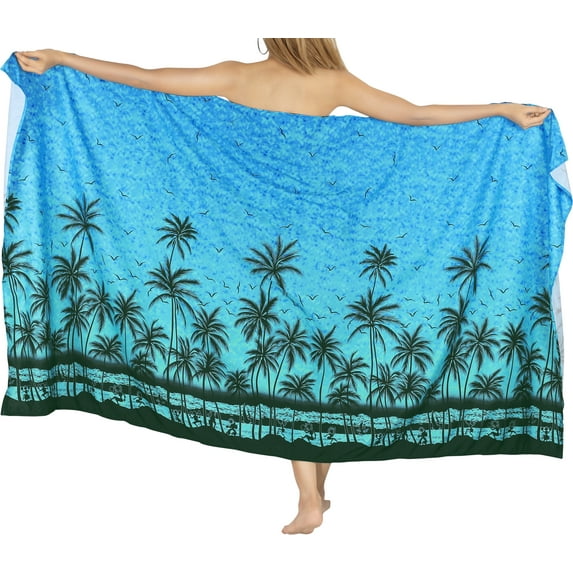 HAPPY BAY Women's Sarong Bikini Skirt Cover up Swimsuit Summer Wraps Bathing suit Swimwear Beach Wrap Skirts for Women One Size Sky, Palm Beach