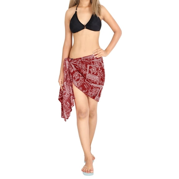 HAPPY BAY Women's Sarong Bikini Skirt Cover up Swimwear Bathing suit Summer Wraps Swimsuit Beach Wrap Coverups for Women One Size Brick, Palm