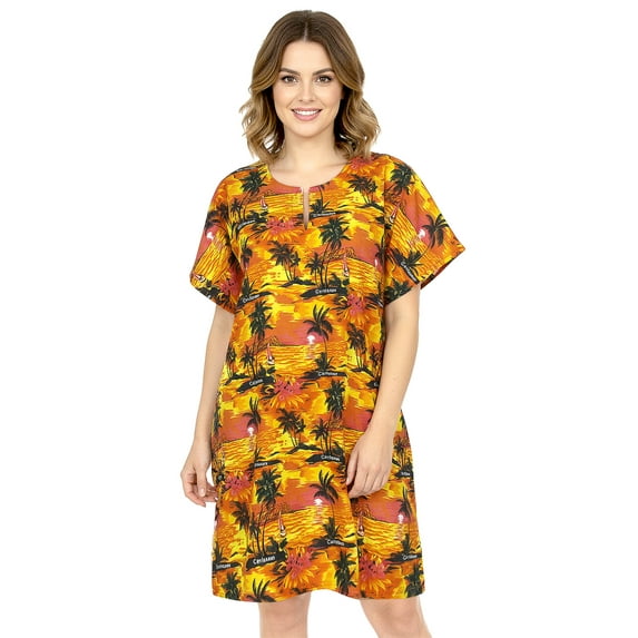 HAPPY BAY Women's Short Bathing Suit Swimwear Cover Ups Beach Wear 20-22 Orange, Palm Tree And Island