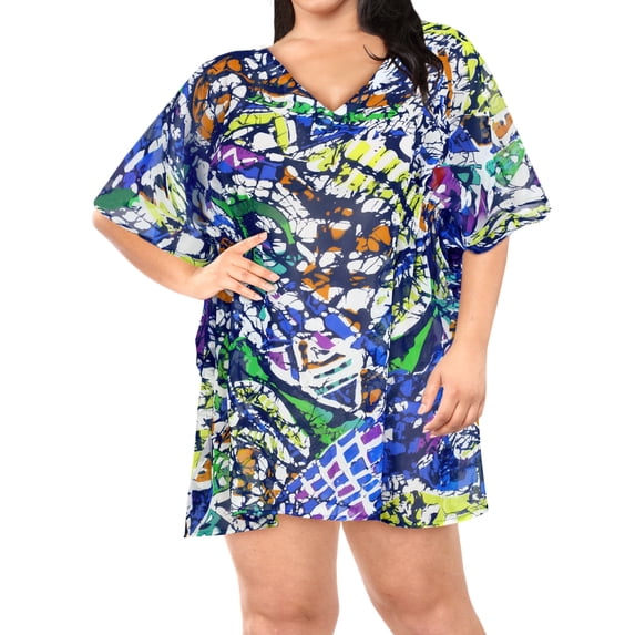 HAPPY BAY Women's Short Beach Bikini Swimsuit Cover ups 1X-2X Iris, Allover