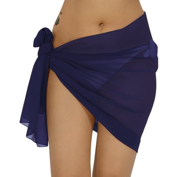 HAPPY BAY Women's Short Beachwear Sarong Coverups Summer Beach Sarong Swimsuit Wraps Skirt Chiffon Bikini Swim Cover ups One Size Plain, Navy Blue