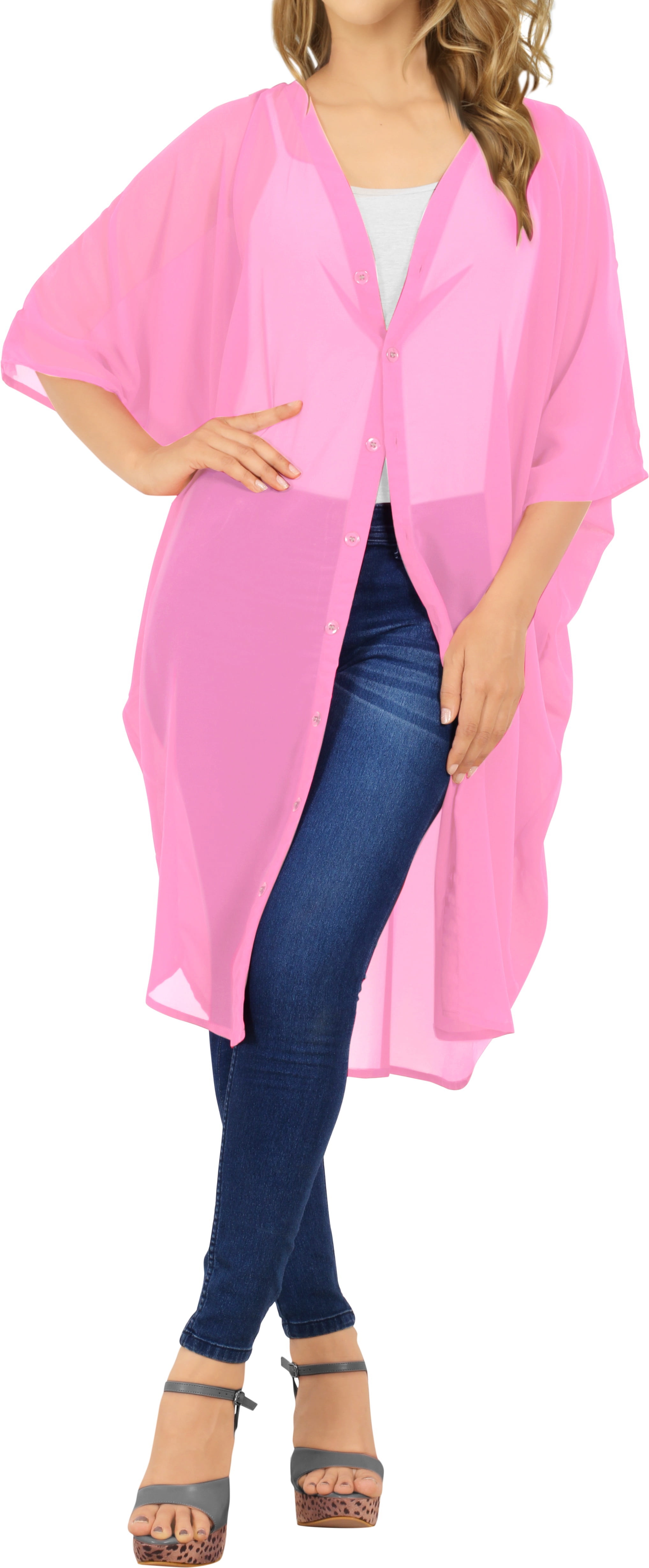 HAPPY BAY Women's Solid Sheer Beach Button Down Kimono Bathing suit