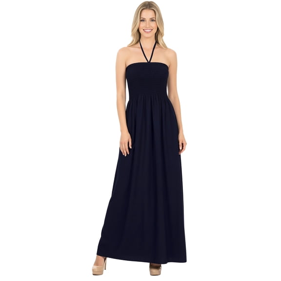 HAPPY BAY Women's Solid Smocked Maxi Evening Slit Dress Casual Tube Top Strapless Dresses for Women One Size Blue, Solid