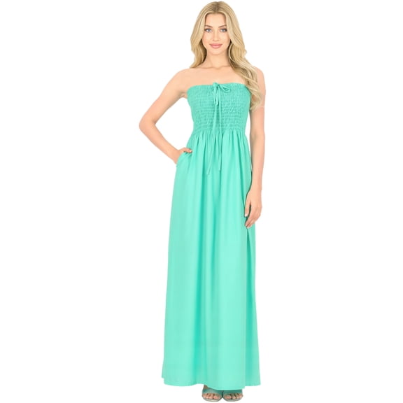 HAPPY BAY Women's Solid Smocked Top Maxi Evening Slit Dress Casual Strapless Tube Dresses for Women One Size Shamrock Forest, Solid