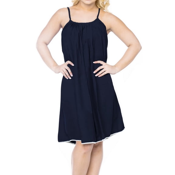 HAPPY BAY Women's Spaghetti Strap Sleepwear Slip Chemise 1X-2X Blue Horizon-AC71