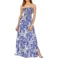 thumbnail image 1 of HAPPY BAY Women's Summer A-Line Maxi Beach Dress Boho Smocked Top Evening Long Strapless Tube Dresses for Women One Size Sapphire, Tropical, 1 of 4
