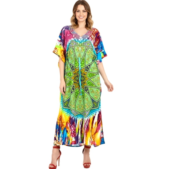 HAPPY BAY Women's Summer African Beach Maxi Plus Size Caftan Casual Slit Dress Loungewear Dashiki Dresses for Women 2X-3X Sage, Geometric