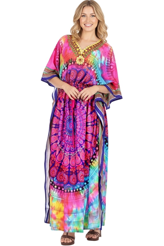 Women's Summer African Beach Maxi Slit Dresses Caftan Loungewear Dashiki Print Casual Cover up Caftans for Women 2X-3X Candy, Mandala