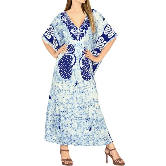 HAPPY BAY Women's Summer Batik Caftan House Dashiki Dress Kaftan Loungewear Nightshirts for Women Sleepwear Plus Size 2X-3X Blue, Floral