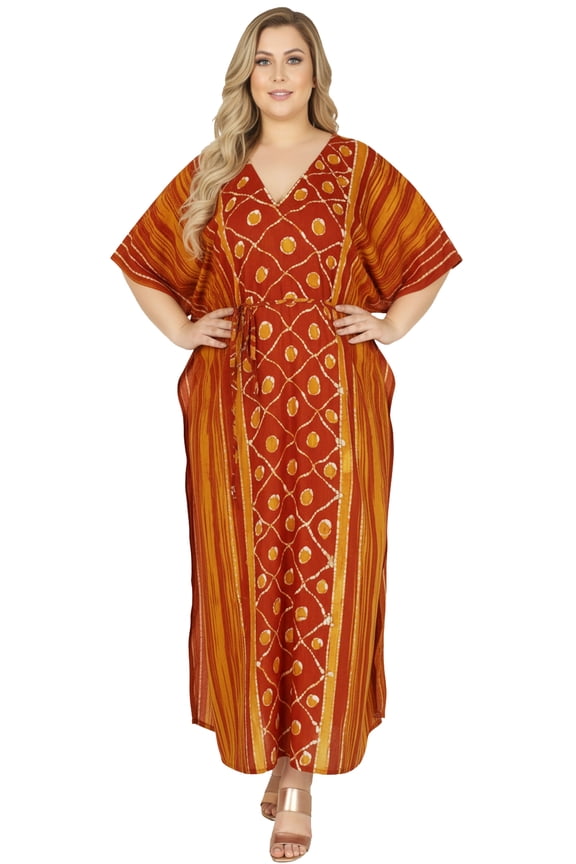 Women's Summer Batik Caftan House Dashiki Dress Kaftan Loungewear Nightshirts for Women Sleepwear Plus Size 2X-3X Red, Polka Dots