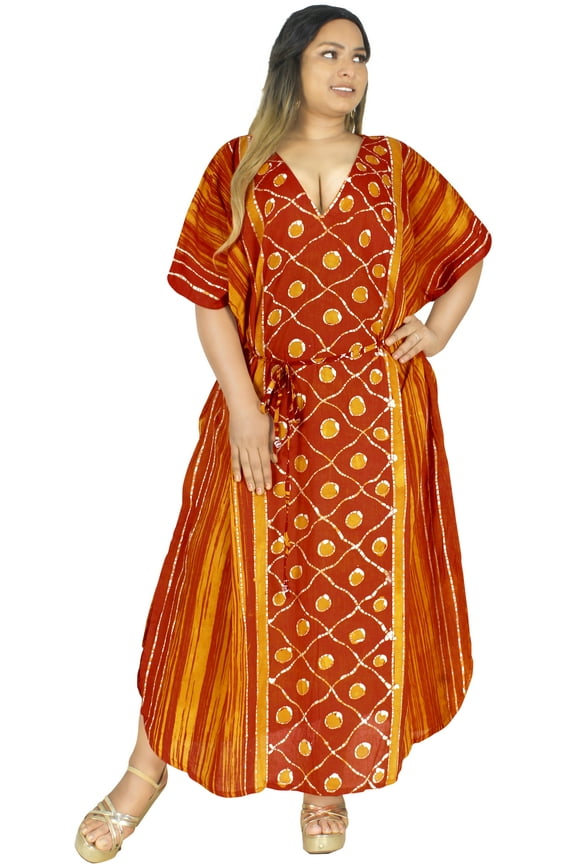 Women's Summer Batik Caftan House Dashiki Dress Kaftan Loungewear Nightshirts for Women Sleepwear Plus Size 2X-3X Red, Polka Dots