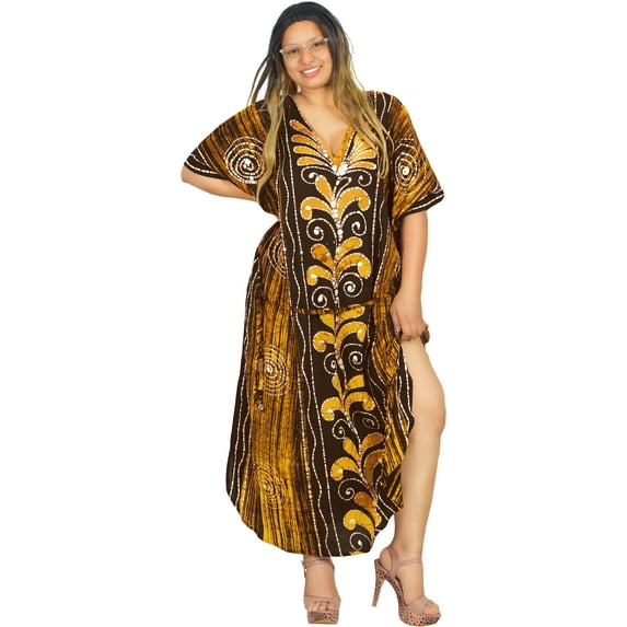 HAPPY BAY Women's Summer Batik Caftan House Dashiki Dress Kaftan Loungewear Nightshirts for Women Sleepwear Plus Size 2X-3X Rust, Floral