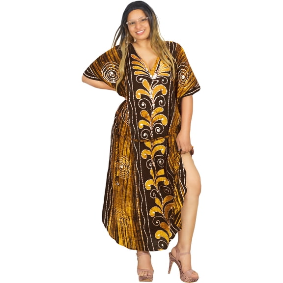 HAPPY BAY Women's Summer Batik Caftan House Dashiki Dress Kaftan Loungewear Nightshirts for Women Sleepwear Plus Size 2X-3X Rust, Floral