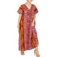 thumbnail image 1 of HAPPY BAY Women's Summer Batik Caftan Long Loungewear Dashiki House Dress V Neck Kaftan Sleepwear for Women Nightgown 3X-4X Orange, Floral, 1 of 4