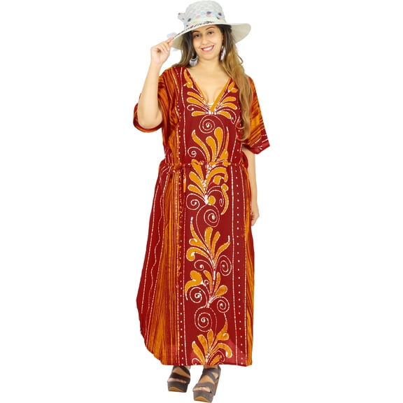 HAPPY BAY Women's Summer Batik Caftan Loungewear House Dashiki Dress Kaftan Nightshirts for Women Sleepwear 2X-3X Nutmeg, Floral